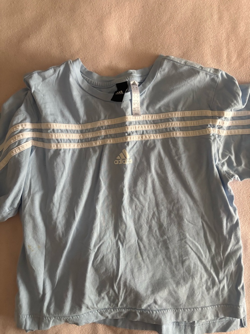 adidas Light Blue Tee with White Stripes and Logo